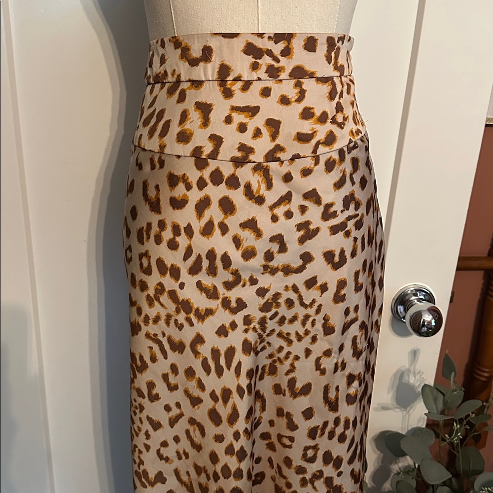 Free People Normani Bias Leopard Print Midi 0 polyester high waist zipper Skirt - Picture 4 of 16
